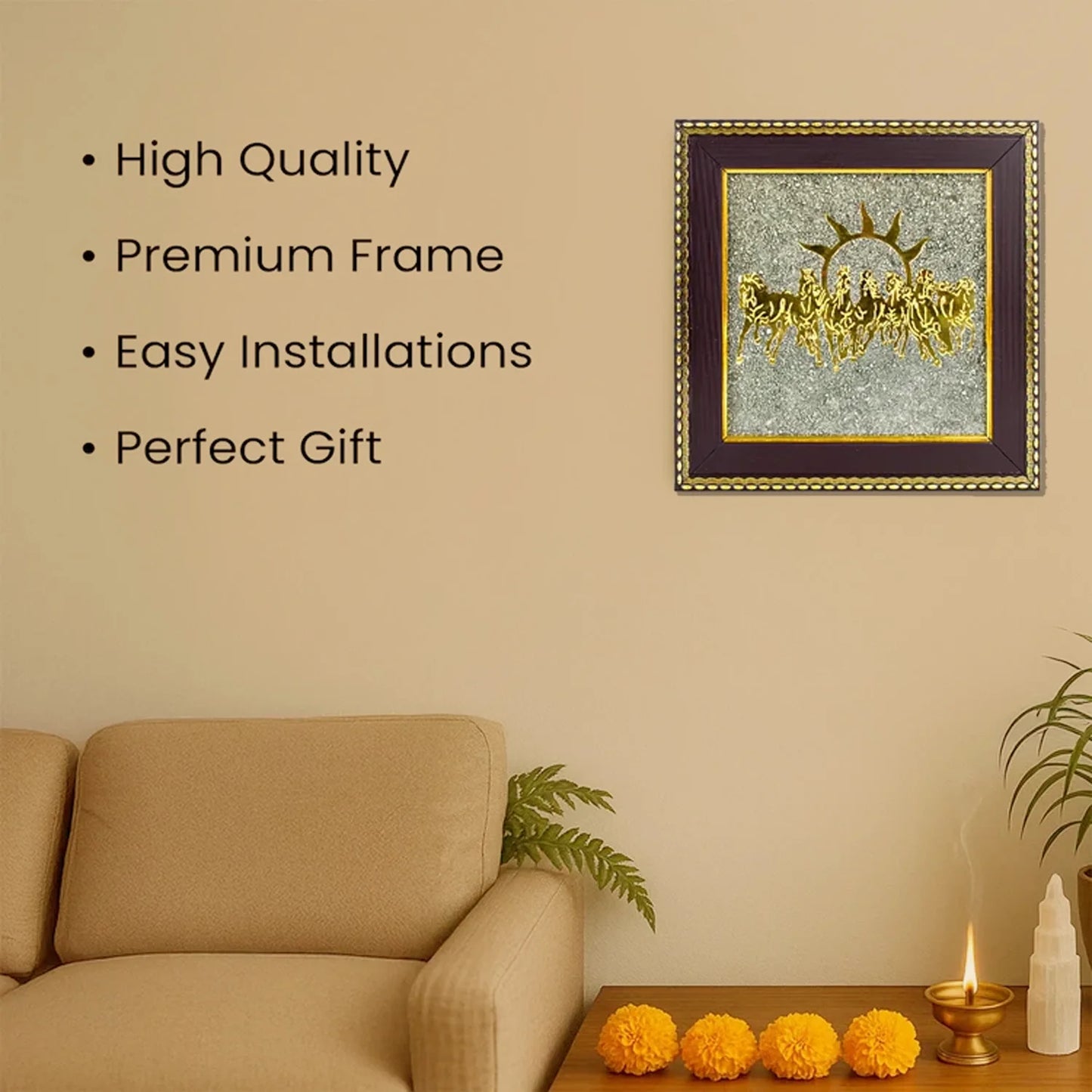 7 Horses on Raw Pyrite Frame – Career Growth, Success & Wealth Vastu Decor