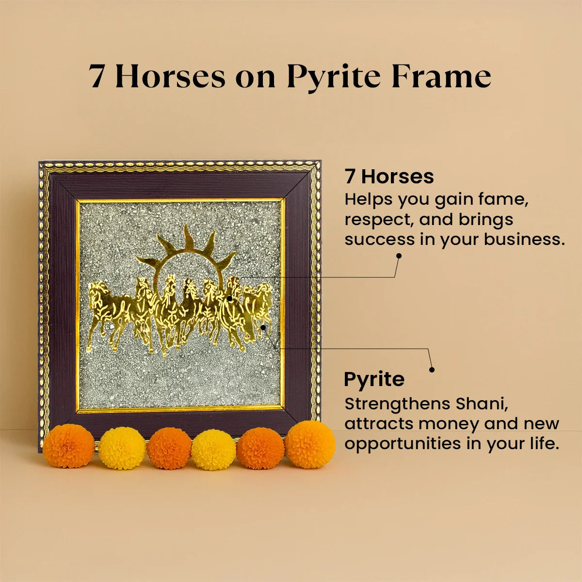 7 Horses on Raw Pyrite Frame – Career Growth, Success & Wealth Vastu Decor