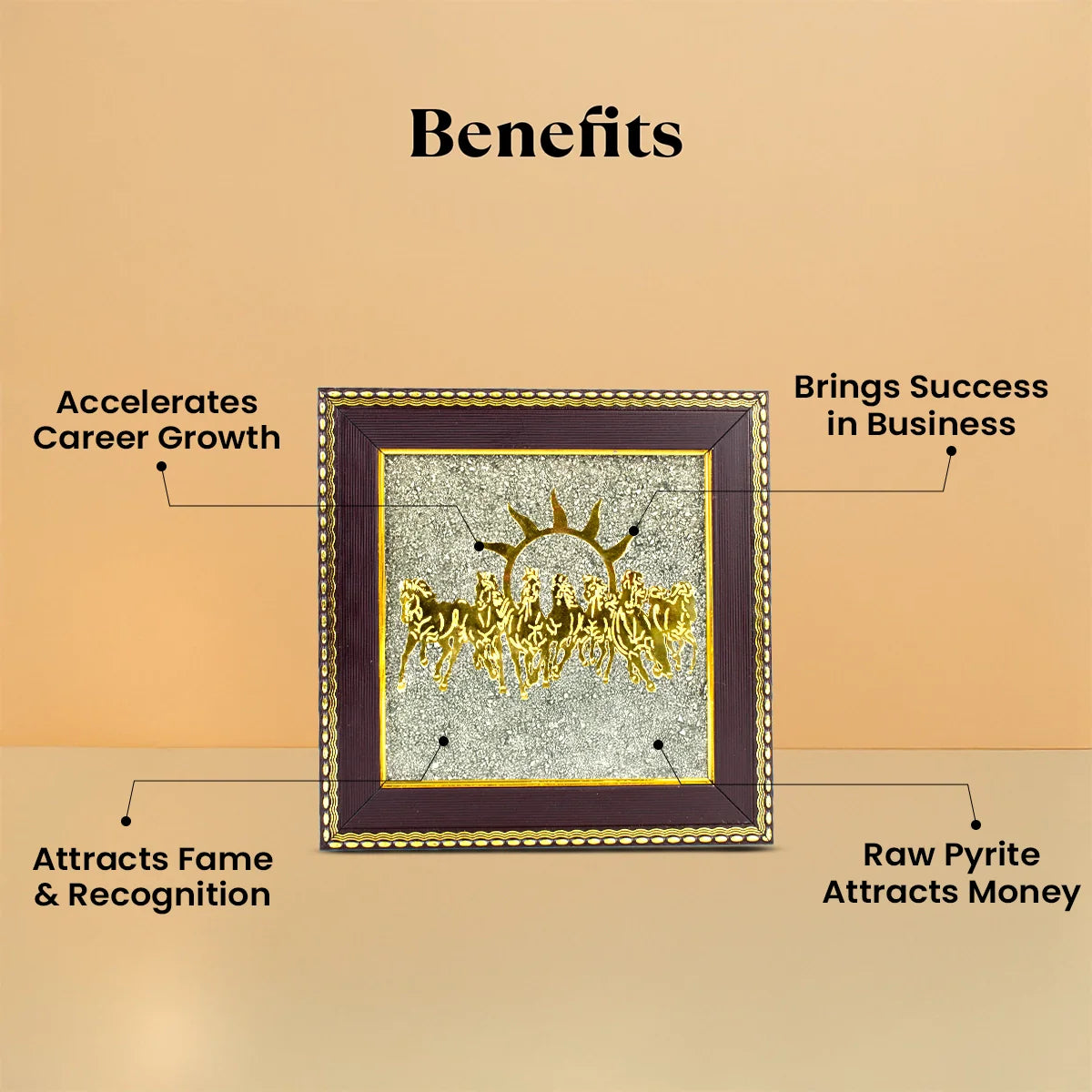 7 Horses on Raw Pyrite Frame – Career Growth, Success & Wealth Vastu Decor