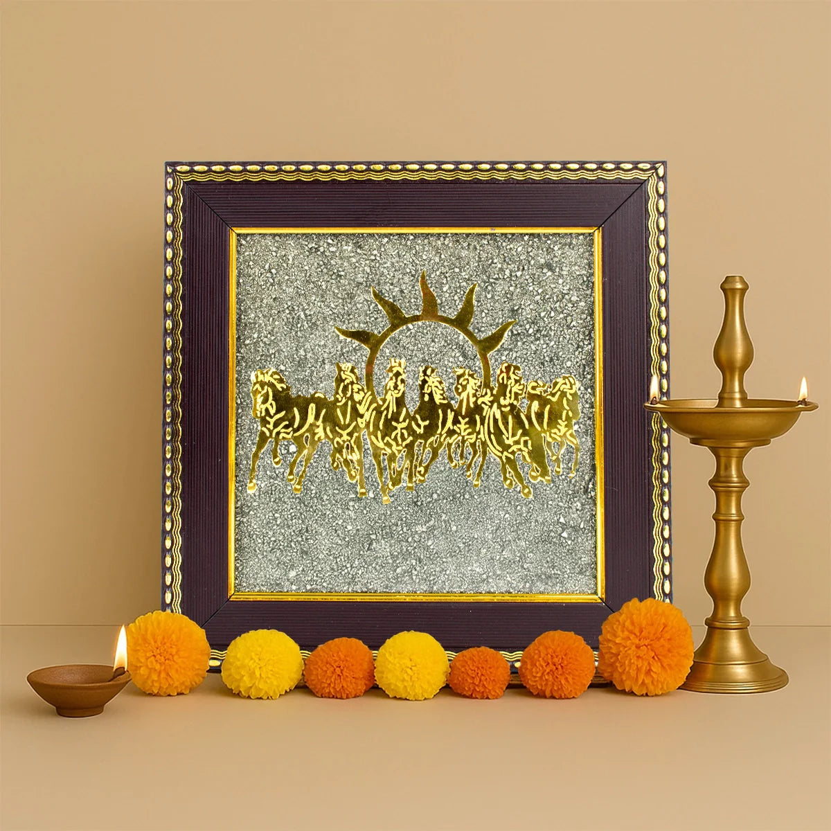 7 Horses on Raw Pyrite Frame – Career Growth, Success & Wealth Vastu Decor